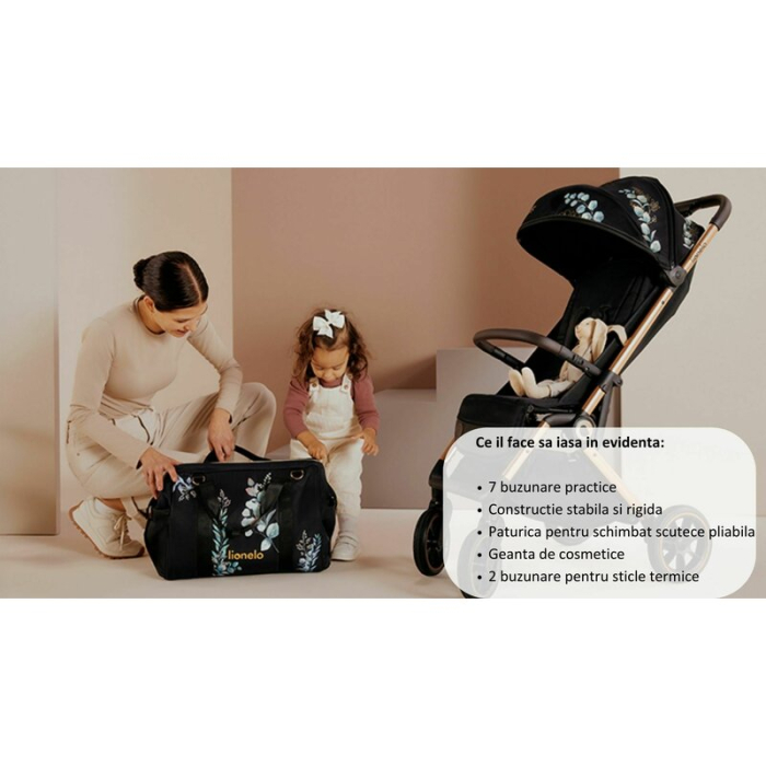 Geanta pentru mamici, Lionelo, Ida, Golden Moments, Editie limitata, cu multiple compartimente, Negru [15]