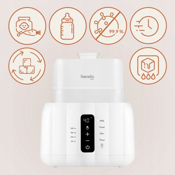 Incalzitor biberoane, Lionelo, ThermUp Duo, 6 moduri de operare pentru 2 biberoane simultan, fara BPA, Alb [15]