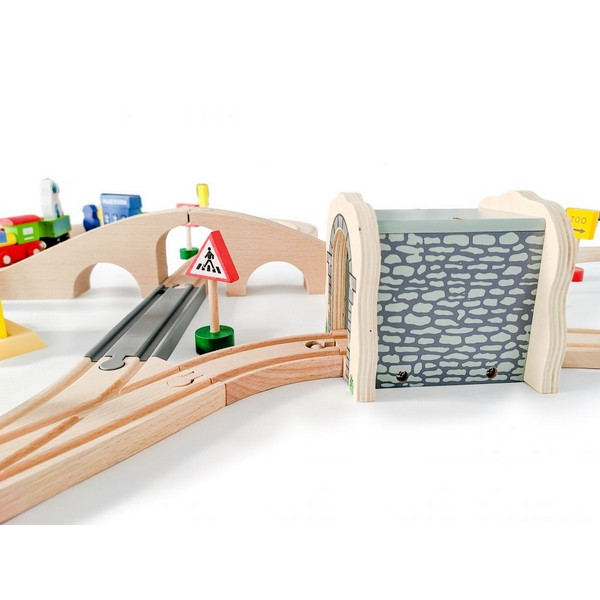 Jucarie cale ferata din lemn cu tren cu baterii Ecotoys HM015147, 69 elemente, multicolor [6]