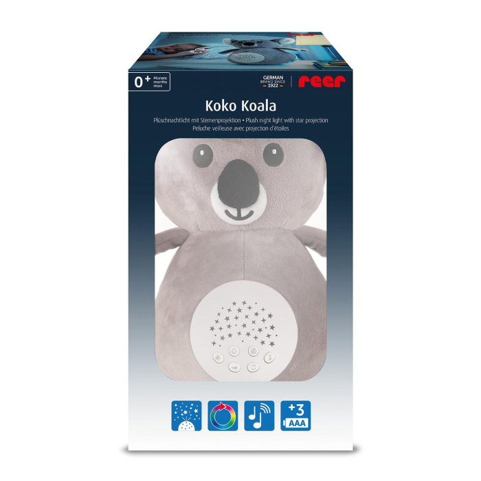 Jucarie din plus Koko Koala, lampa de veghe si proiector de stele cu muzica, senzor inteligent de plans, 0+ luni, Reer 52431 [2]