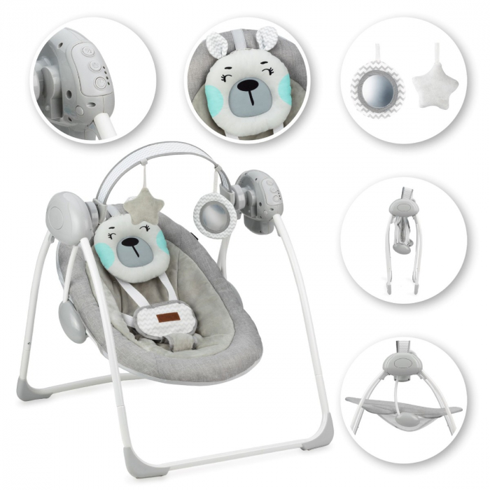 Leagan pentru bebelusi MoMi LISS Bear Gri/Turcoaz [3]