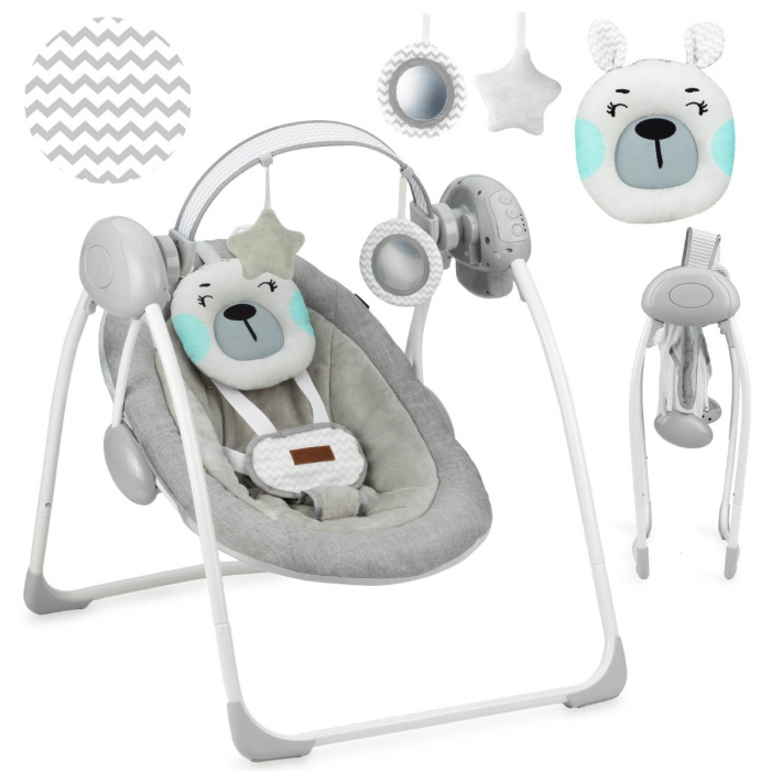 Leagan pentru bebelusi MoMi LISS Bear Gri/Turcoaz [2]