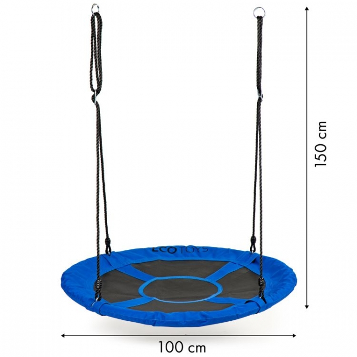 Leagan pentru copii rotund, tip cuib de barza, suspendat, 100 cm, Ecotoys MIR6001 - Albastru [5]