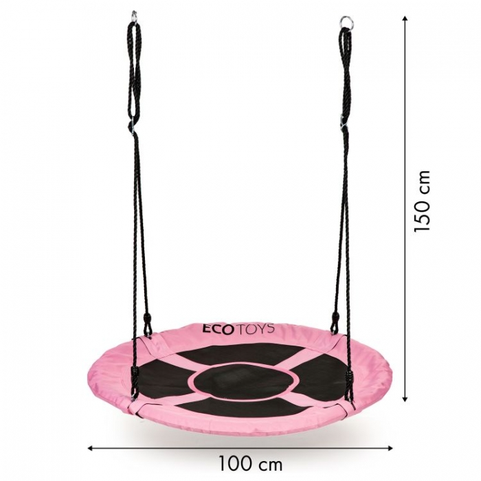 Leagan pentru copii rotund, tip cuib de barza, suspendat, 100 cm, Ecotoys MIR6001 - Roz [4]