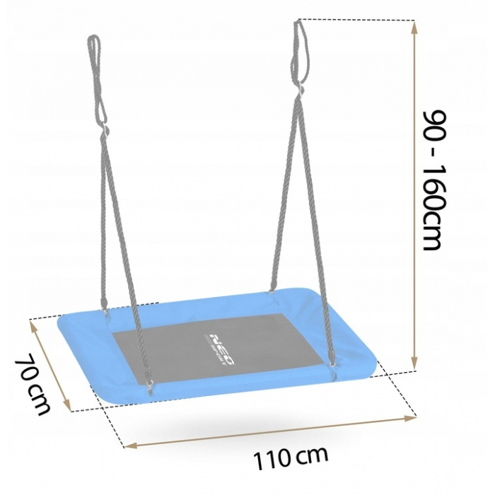 Leagan tip cuib pentru copii, dreptunghiular XXL, 110 x 70 cm, 150 kg, Neo-Sport 110500, Albastru [8]