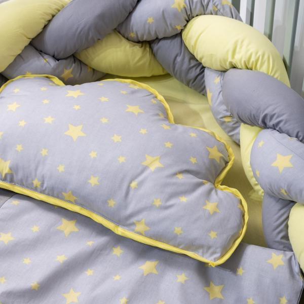 Lenjerie MyKids 8 piese Gray-Yellow cu baldachin 120x60 cm [2]
