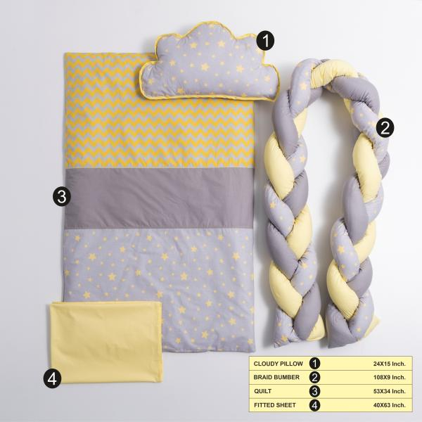 Lenjerie MyKids 8 piese Gray-Yellow cu baldachin 120x60 cm [3]