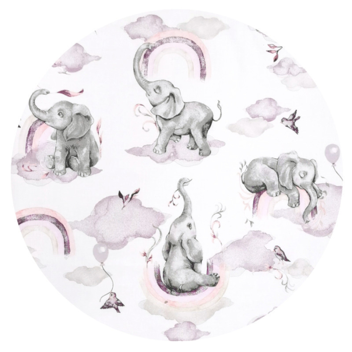 Lenjerie patut 3 piese, Qmini, pentru patut 120x60 cm, cu protectie laterala, din bumbac, Elephants on Rainbow Pink [5]