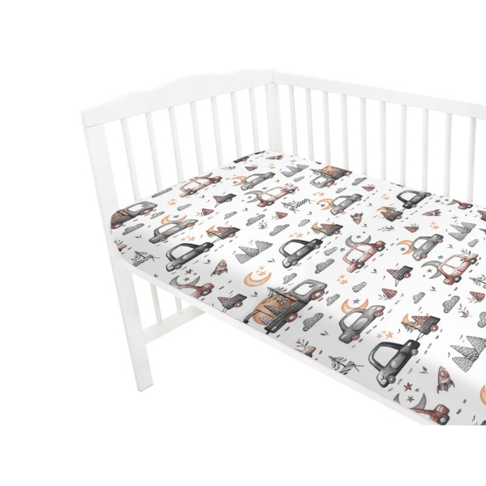 Lenjerie patut cu 3 piese, MimiNu, cu cearceaf 120x60 cm, din bumbac, cu pilota si husa pilota, 135x100 cm, Cars Grey [5]