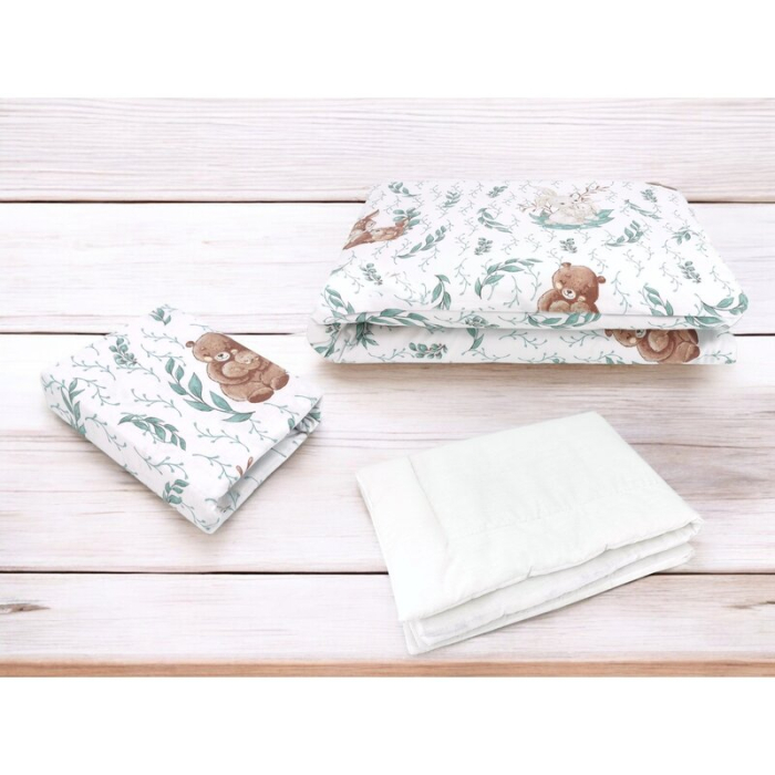 Lenjerie patut cu 3 piese, MimiNu, cu cearceaf 120x60 cm, din bumbac, cu pilota si husa pilota, 135x100 cm, Lulu Natural [2]