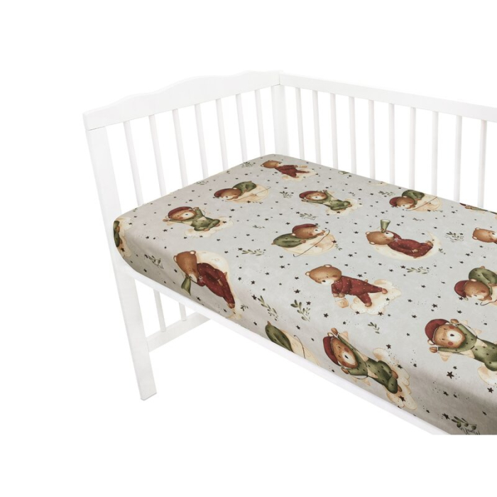 Lenjerie patut cu 3 piese, MimiNu, cu cearceaf 120x60 cm, din bumbac, cu pilota si husa pilota, 135x100 cm, Teddy Bear On Moon [4]