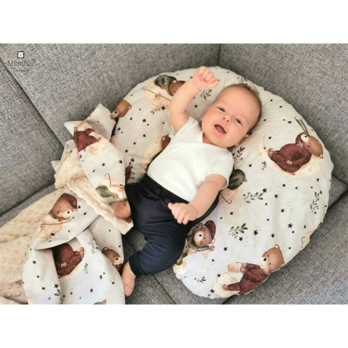 Lenjerie patut cu 3 piese, MimiNu, pentru patut 120x60 cm, cu protectie laterala, din bumbac, Teddy Bear On Moon [9]