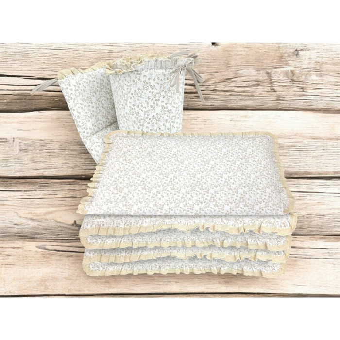 Lenjerie patut cu 3 piese, MimiNu, Premium, pentru patut 120x60 cm, cu protectie laterala, din bumbac, cu dantela si volan, Meadow [3]