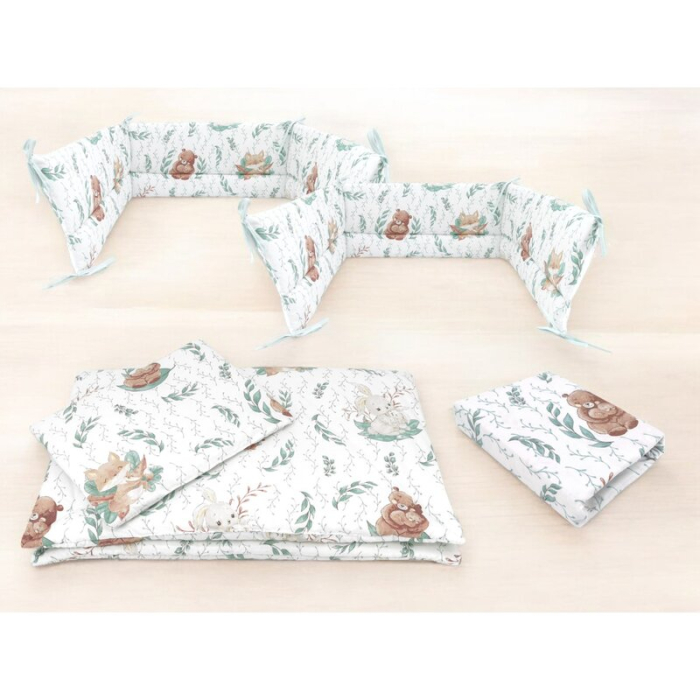 Lenjerie patut cu 5 piese, MimiNu, Cu cearceaf 120x60 cm, Pilota, Pernuta, 2 aparatori, Din bumbac certificat Oeko Tex Standard 100, Lulu Natural [2]