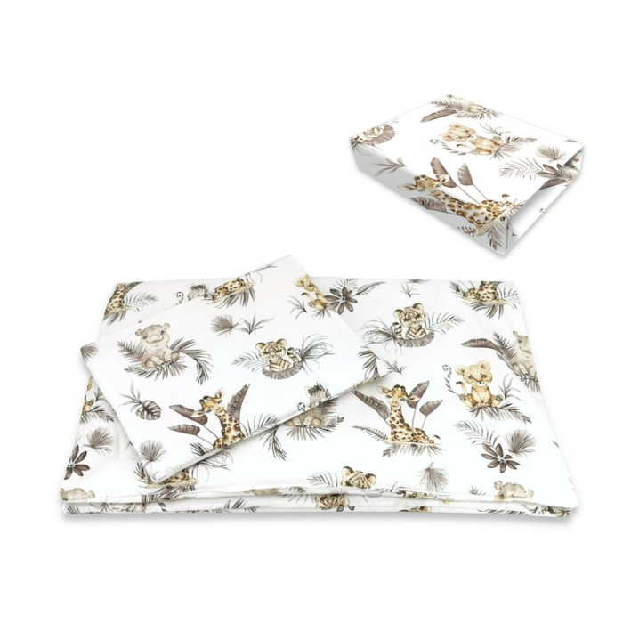 Lenjerie patut cu 5 piese, MimiNu, cu cearceaf 120x60 cm, Pilota, Pernuta, 2 aparatori, din bumbac, Savanna [4]