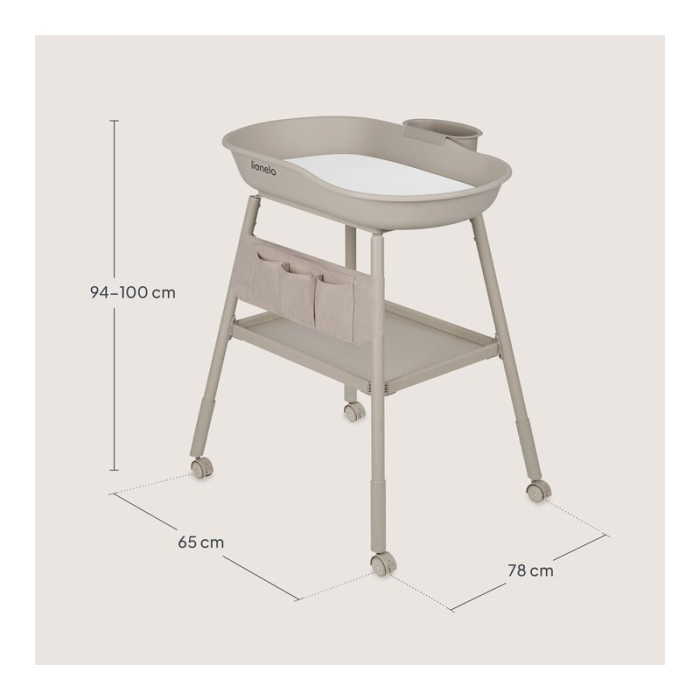Masuta de infasat, Lionelo, Rosie, Cu saltea de infasat inclusa si roti, Spatiu pentru depozitare, Reglabila pe inaltime, Sustine 11 kg, 65x78x100 cm, 0 luni+, Bej [15]