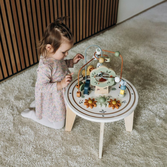 Masuta Montessori cu activitati, Free2Play, cu multiple activitati, Dezvolta coordonarea ochi-mana, din lemn, 18 luni+, Think and Play [13]