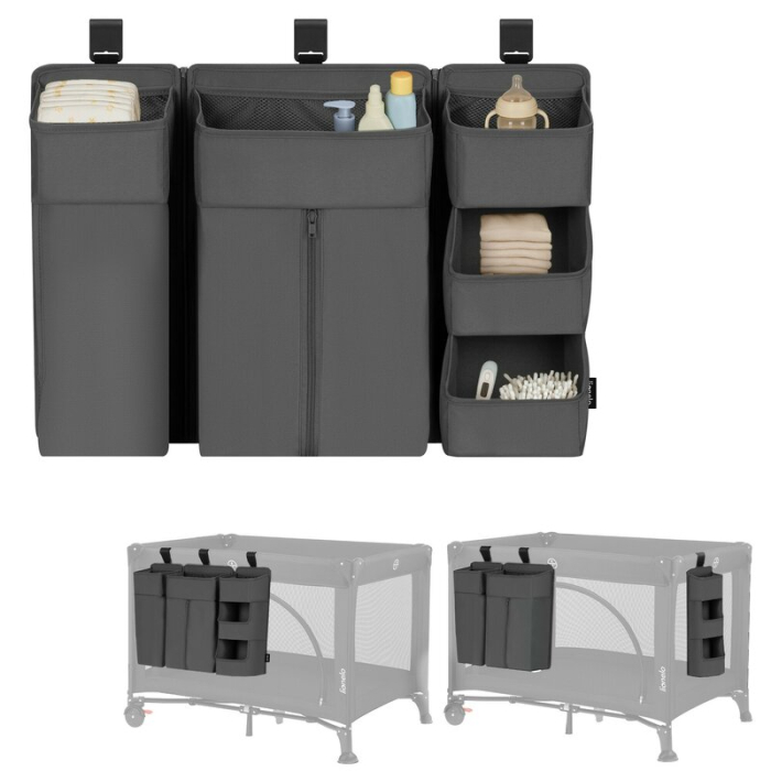 Organizator multifunctional, Lionelo, Sidepocket L, 58x11x58 cm, 3 parti independente cu multiple buzunare, Universal, Constructie ranforsata, Gri [11]