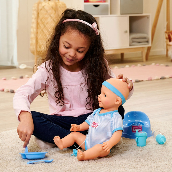 Papusa Simba New Born Baby, Baby Doll 43 cm cu accesorii albastru [5]