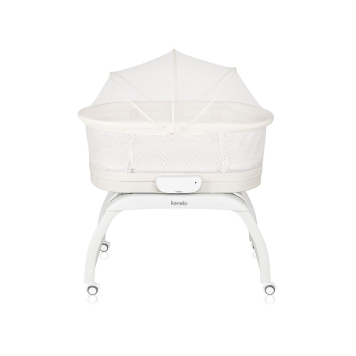 Patut balansoar, Lionelo, Coral, cu landou ergonomic detasabil, Functie de balansare integrata, Functie de cantar, Sunete si cantece de leagan, cu roti, Panou tactil sau telecomanda, 0-9 kg,  Alb [12]