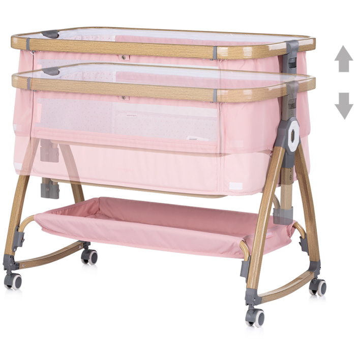 Patut co-sleeper Chipolino Charisma cu laterala culisanta powder pink wood [4]