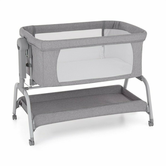 Patut co-sleeper, Feedo, Cu sistem de leganare, Inaltime adjustabila pana la 57-69 cm, sustine pana la 9 kg, 0 luni+ Gri [9]