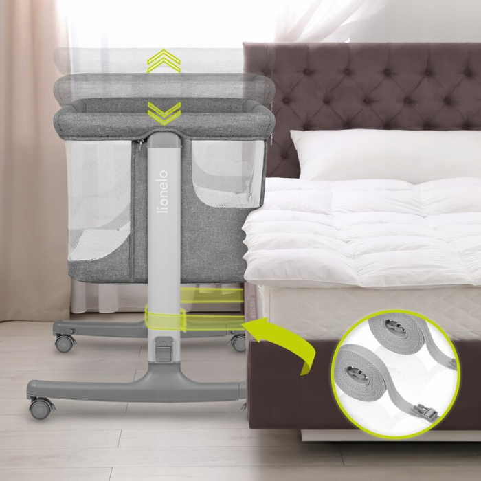 Patut co-sleeper Lionelo Aurora 3 in 1 cu leganare si setare unghiulara cu saltea cu densitate T25 si geanta transport [33]