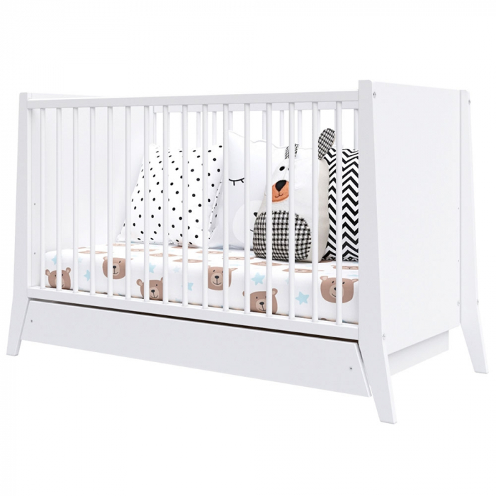 Patut copii din lemn Hubners Cosmo 120x60 cm alb cu sertar [2]