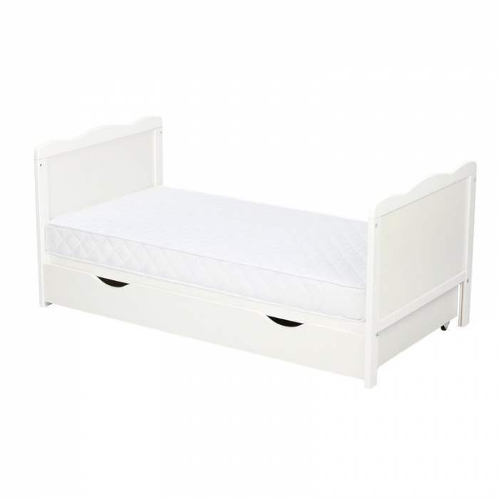 Patut din lemn Julia 120x60 cm, multifunctional, cu sertar, Alb + Saltea 12 cm - Qmini [8]