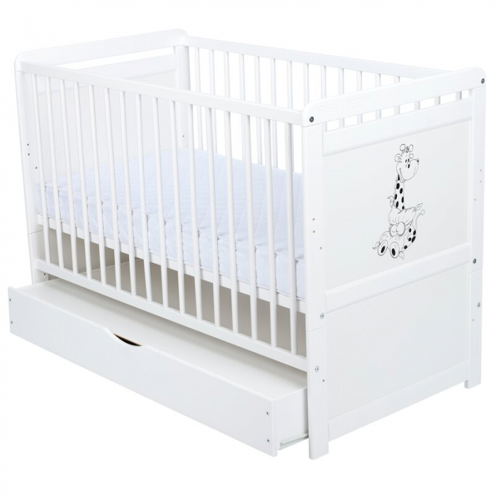 Patut din lemn Nadia II Girafa 120x60 cm multifunctional cu sertar Alb - Babyneeds [3]