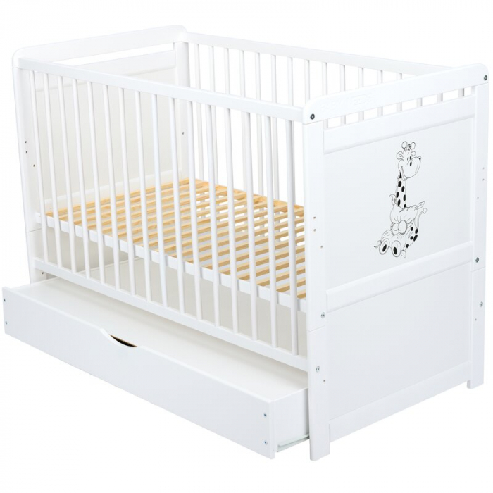 Patut din lemn Nadia II Girafa 120x60 cm multifunctional cu sertar Alb - Babyneeds [7]