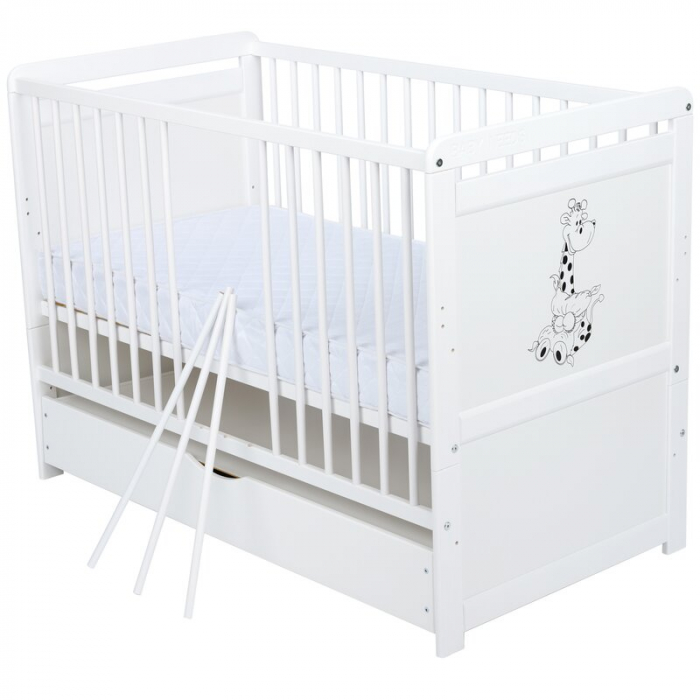 Patut din lemn Nadia II Girafa 120x60 cm multifunctional cu sertar Alb - Babyneeds [4]