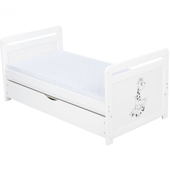 Patut din lemn Nadia II Girafa 120x60 cm multifunctional cu sertar Alb - Babyneeds [2]