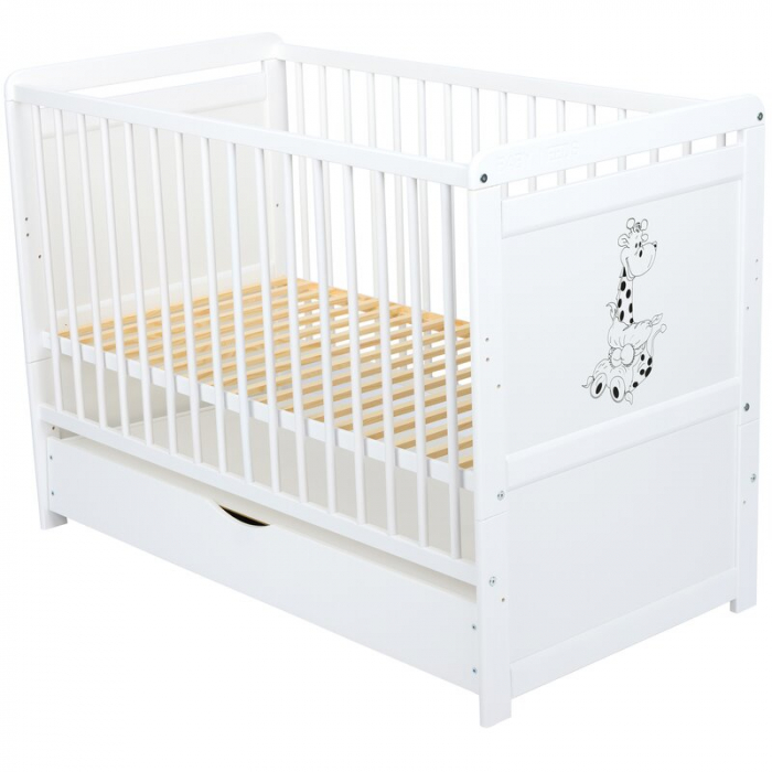 Patut din lemn Nadia II Girafa 120x60 cm multifunctional cu sertar Alb - Babyneeds [6]