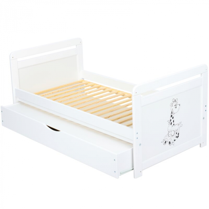 Patut din lemn Nadia II Girafa 120x60 cm multifunctional cu sertar Alb - Babyneeds [10]