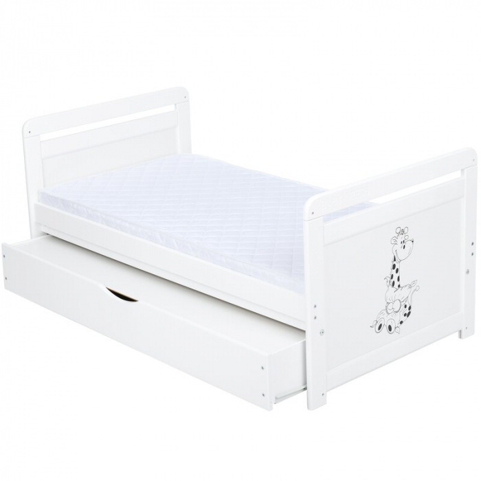 Patut din lemn Nadia II Girafa 120x60 cm multifunctional cu sertar Alb - Babyneeds [8]