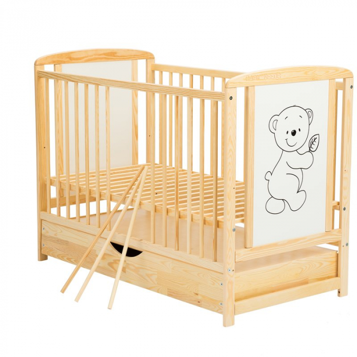 Patut din lemn Timmi 120x60 cm cu sertar Natur - BabyNeeds [7]
