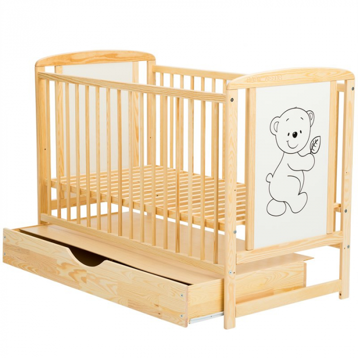 Patut din lemn Timmi 120x60 cm cu sertar Natur - BabyNeeds [6]