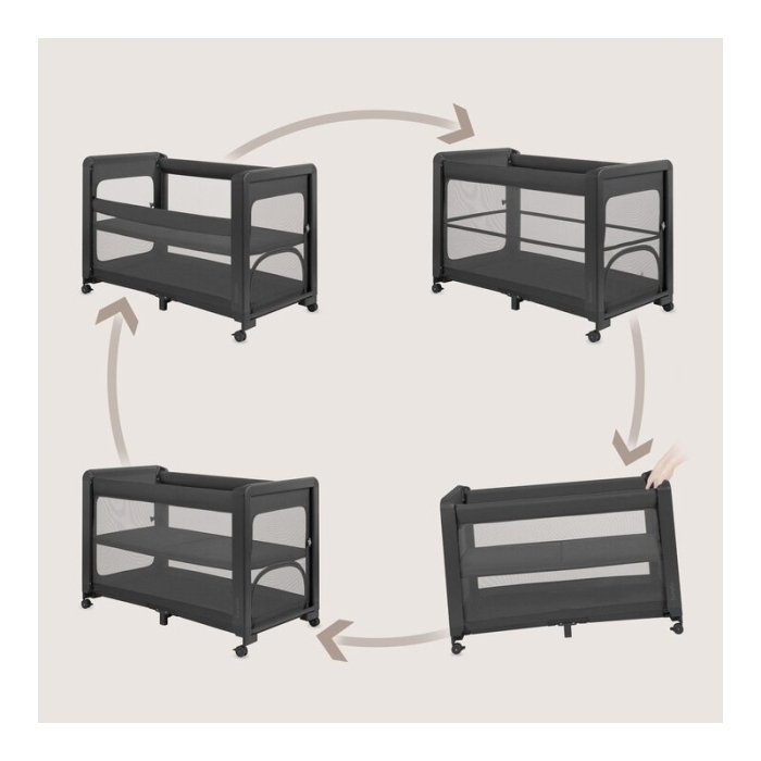 Patut multifunctional, Lionelo, Patty, 5 in 1, 0- 36 luni, Co-sleeper, Tarc de joaca, Patut de calatorie, Laterala rabatabila, 2 trepte reglare saltea, Roti, Husa transport inclusa, Gri [4]