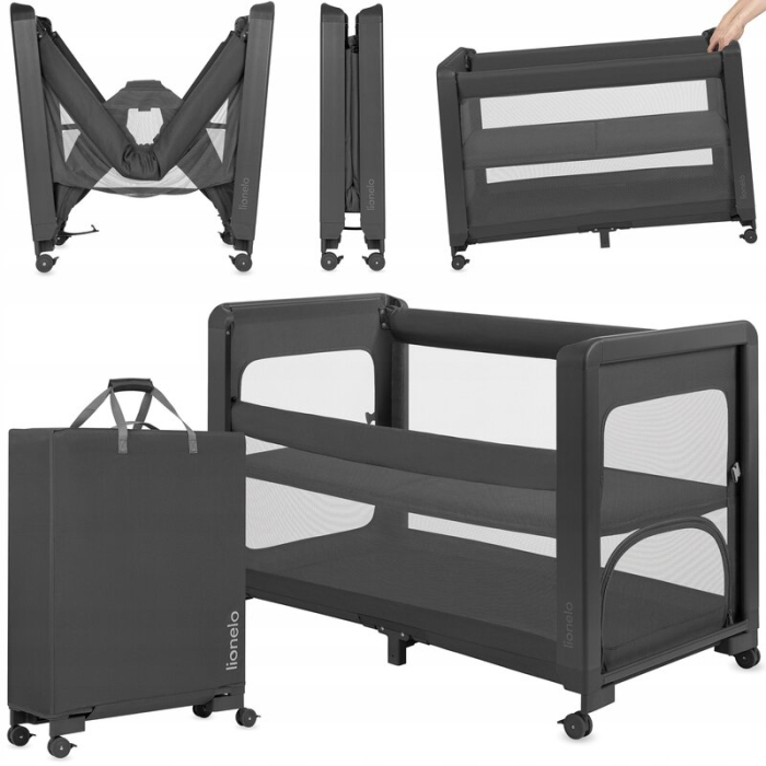 Patut multifunctional, Lionelo, Patty, 5 in 1, 0- 36 luni, Co-sleeper, Tarc de joaca, Patut de calatorie, Laterala rabatabila, 2 trepte reglare saltea, Roti, Husa transport inclusa, Gri [5]