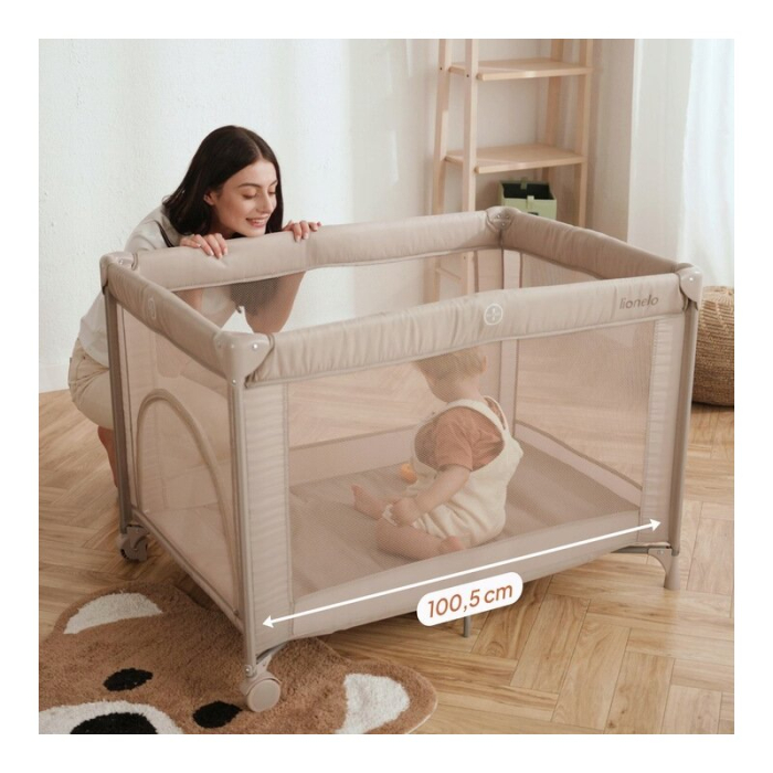 Patut pliant, Lionelo, Amelie, cu intrare laterala, 100.5-70.5 cm, Include salteluta, roti, geanta pentru transport, Constructie usoara- 7 kg, Cadru stabil din otel, Gri [19]