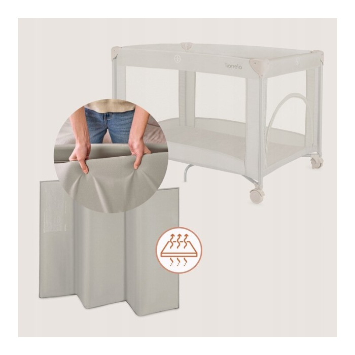 Patut pliant, Lionelo, Amelie, cu intrare laterala, 100.5-70.5 cm, Include salteluta, roti, geanta pentru transport, Constructie usoara- 7 kg, Cadru stabil din otel, Bej [13]