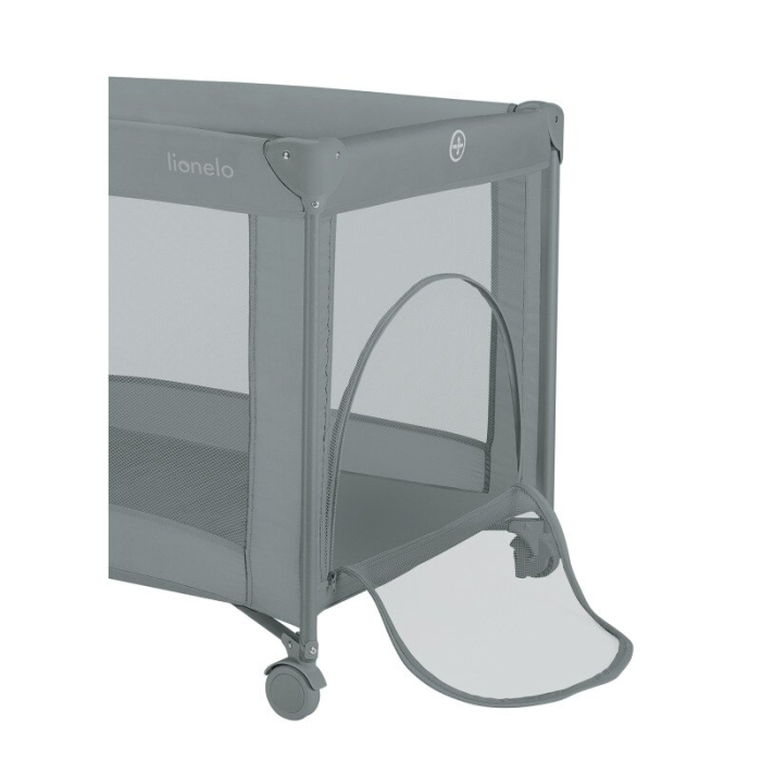 Patut pliant, Lionelo, Amelie, cu intrare laterala, 100.5-70.5 cm, Include salteluta, roti, geanta pentru transport, Constructie usoara- 7 kg, Cadru stabil din otel, Gri [7]