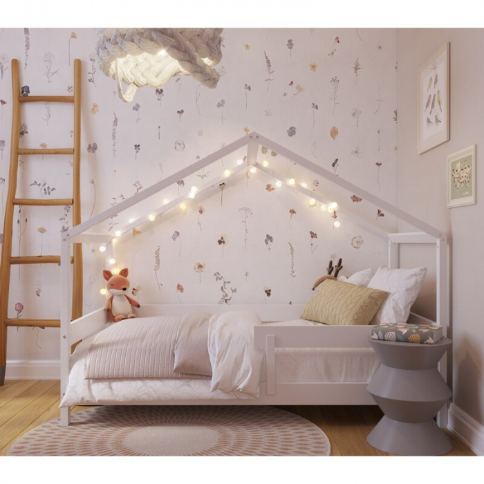 Patut tip casuta YappyHytte Bed din lemn stil scandinav Yappy Kids 160x80 cm Alb [2]