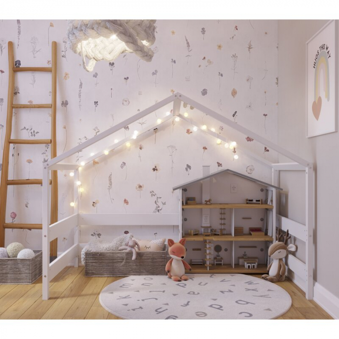 Patut tip casuta YappyHytte Bed din lemn stil scandinav Yappy Kids 160x80 cm Alb [4]