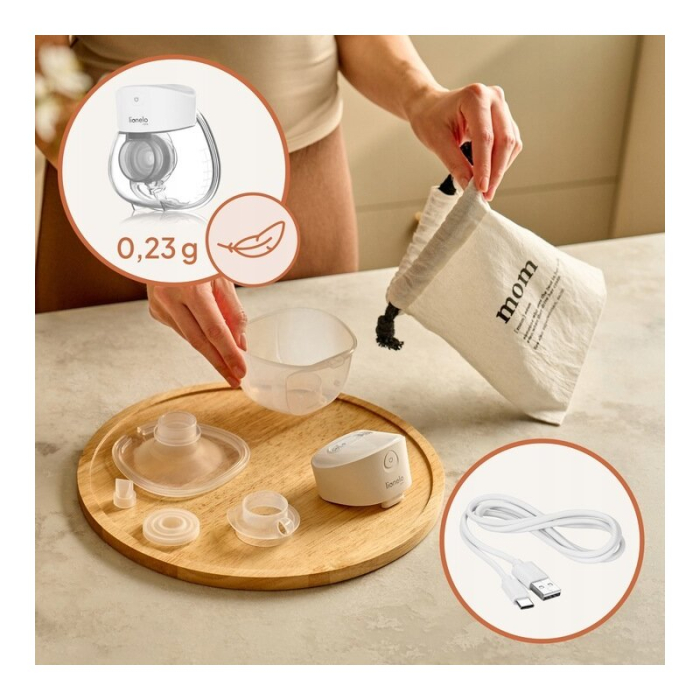 Pompa de san, Lionelo, Fidi Free Lumi, Portabila, cu accesorii, Hands-free, 9 functii de masaj, Functie iluminare pentru noapte, Fara BPA, Autonomie 3 h, Capacitate 180 ml, Alb [24]