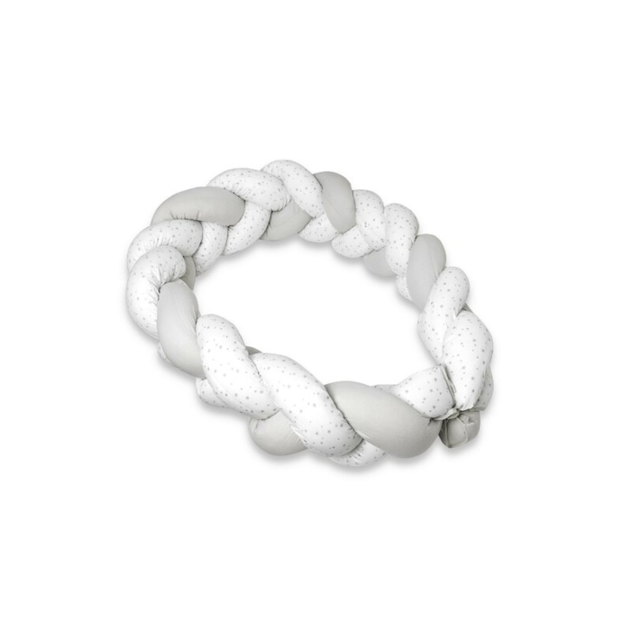 Protectie laterala, MimiNu, pentru patut bebe, Tip Bumper impletit, din bumbac, din Lungime 220 cm, Mini Gray Stars [3]