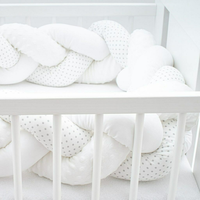 Protectie laterala, New Baby, pentru patut, Tip Bumper impletit, din bumbac, din Lungime 225 cm, Minky/Dot grey [3]