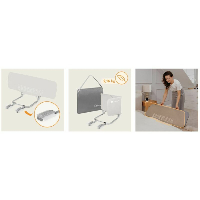 Protectie laterala pat, Lionelo, Lora, Pliabila, Sistem de blocare StandSafe, Geanta de transport inclusa, 105 x 45 cm, Bej [15]