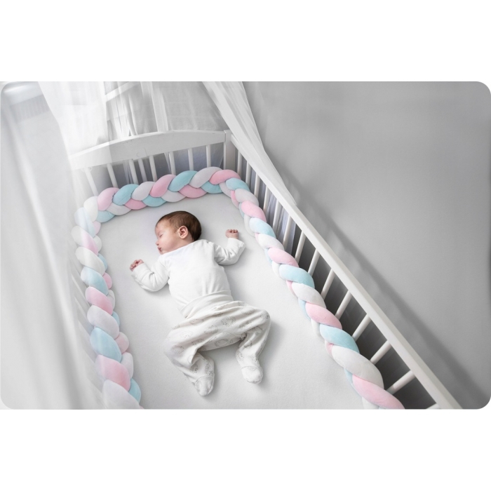 Protectie laterala pentru patut, impletita, 3 M, Ricokids 722105 - Albastru - Roz [3]
